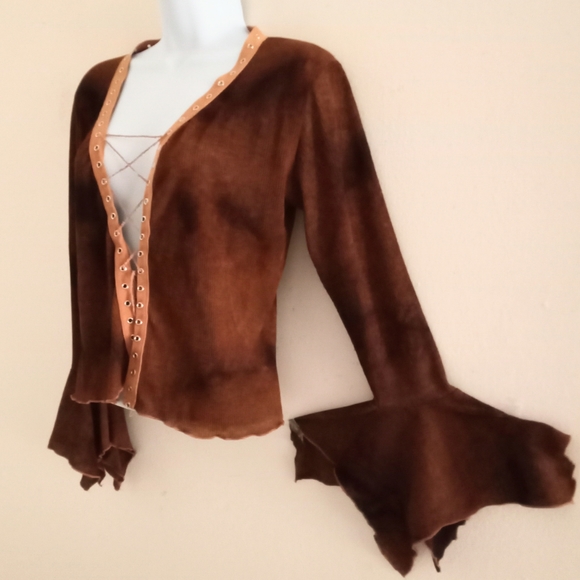 Tops - 🎁 FREE GIFT INCLUDED 🎁 Bell-Cuff Long Sleeves Raffled Lace-Up Blouse Top